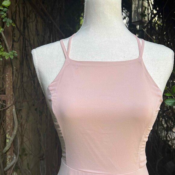 Lulus Bridesmaids Dress Maxi Open Back Lace up Blush Pink Peach Small - Picture 6 of 10